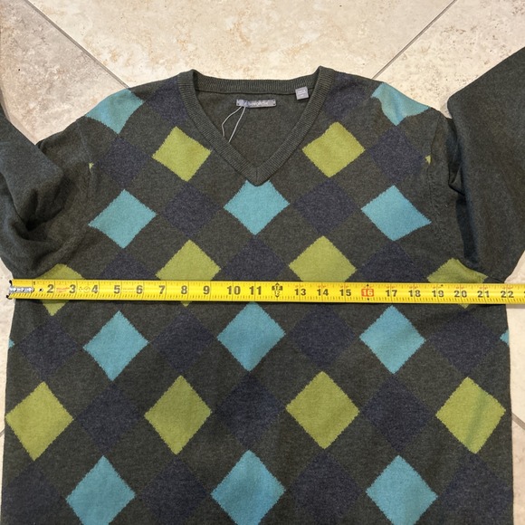 Ashworth Sweater Men L Thyme Heather Grey Argyle Diamond Long Sleeve Cotton Wool - Picture 6 of 8